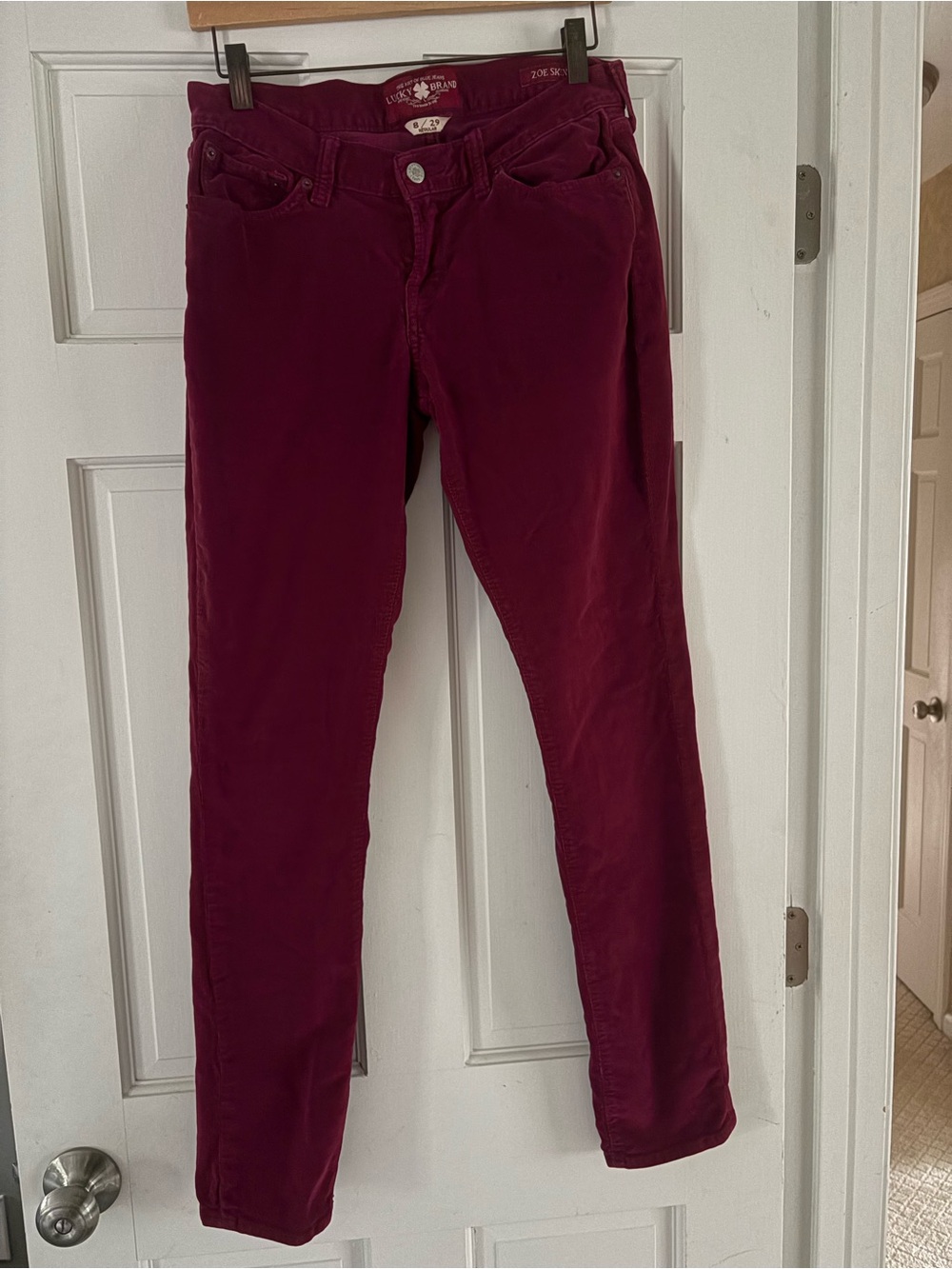 Lucky Brand Burgundy Corduroy Zoe Skinny Pants 8 29